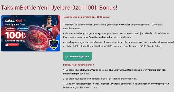 TaksimBet 100 TL Bonus